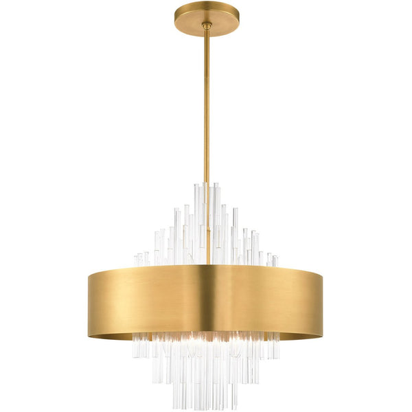 HomeRoots Ten Light Dimmable Chandelier – Modern Cylinder Design with Soft Fabric Shades for Ambiance & Style 687510