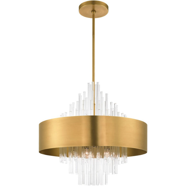 HomeRoots Ten Light Dimmable Chandelier – Modern Cylinder Design with Soft Fabric Shades for Ambiance & Style 687510