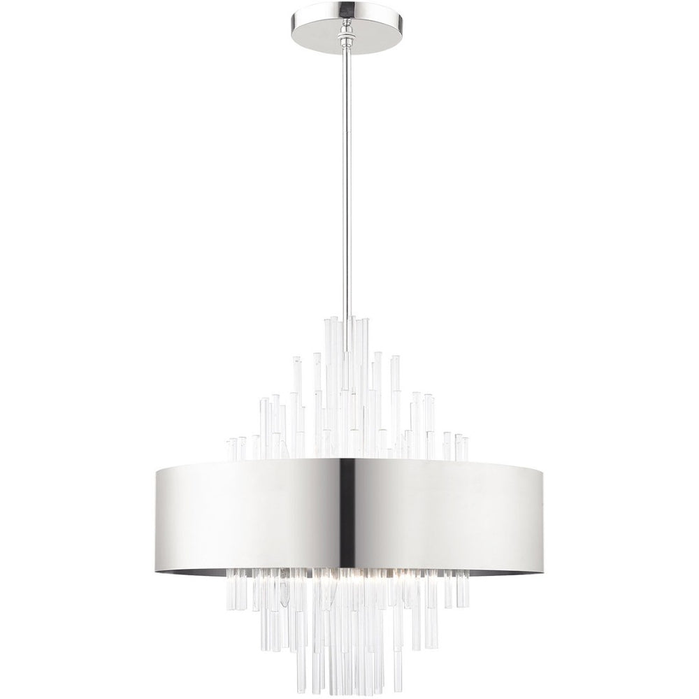 HomeRoots Ten Light Dimmable Chandelier - Modern Elegance with Cylindrical Design & Warm Fabric Shades 687511