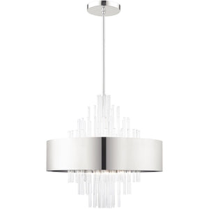 HomeRoots Ten Light Dimmable Chandelier - Modern Elegance with Cylindrical Design & Warm Fabric Shades 687511
