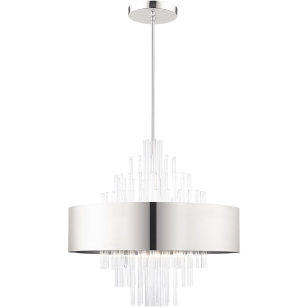 HomeRoots Ten Light Dimmable Chandelier - Modern Elegance with Cylindrical Design & Warm Fabric Shades 687511