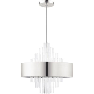 HomeRoots Ten Light Dimmable Chandelier - Modern Elegance with Cylindrical Design & Warm Fabric Shades 687511