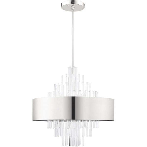 HomeRoots Ten Light Dimmable Chandelier - Modern Elegance with Cylindrical Design & Warm Fabric Shades 687511