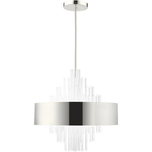 HomeRoots Ten Light Dimmable Chandelier - Modern Elegance with Cylindrical Design & Warm Fabric Shades 687511