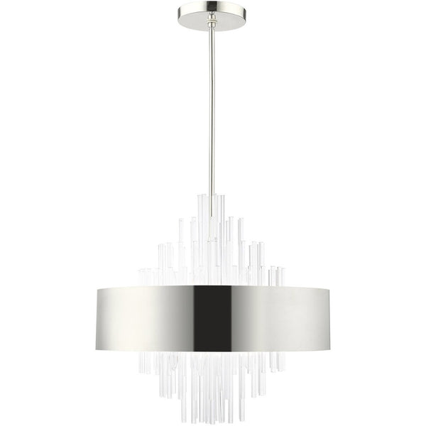 HomeRoots Ten Light Dimmable Chandelier - Modern Elegance with Cylindrical Design & Warm Fabric Shades 687511