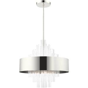 HomeRoots Ten Light Dimmable Chandelier - Modern Elegance with Cylindrical Design & Warm Fabric Shades 687511