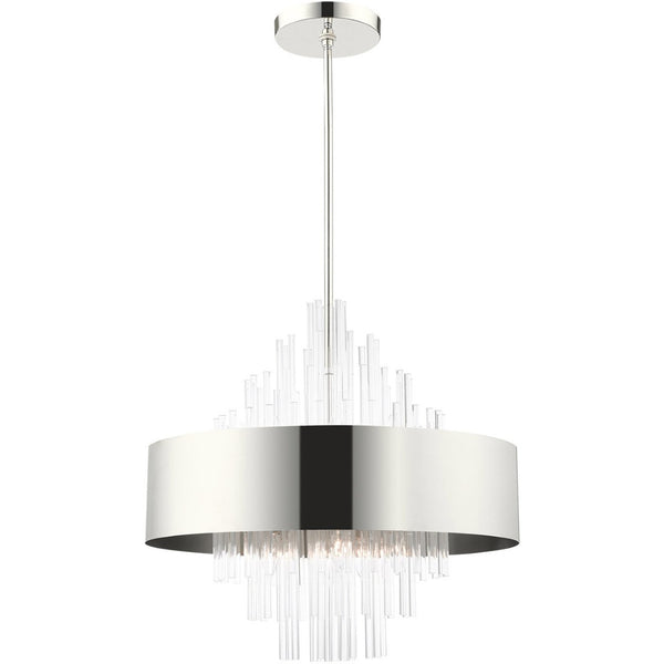HomeRoots Ten Light Dimmable Chandelier - Modern Elegance with Cylindrical Design & Warm Fabric Shades 687511