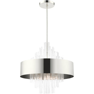 HomeRoots Ten Light Dimmable Chandelier - Modern Elegance with Cylindrical Design & Warm Fabric Shades 687511