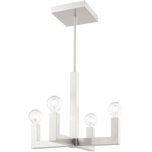 HomeRoots Four Light Dimmable Chandelier with Cylinder Shades – Modern Elegance for Home Lighting Upgrade 687514