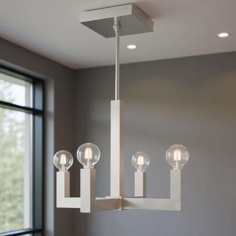 HomeRoots Four Light Dimmable Chandelier with Cylinder Shades – Modern Elegance for Home Lighting Upgrade 687514