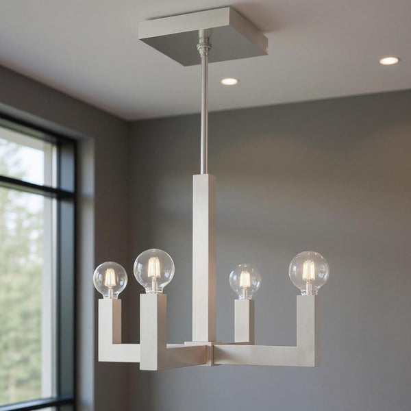 HomeRoots Four Light Dimmable Chandelier with Cylinder Shades – Modern Elegance for Home Lighting Upgrade 687514