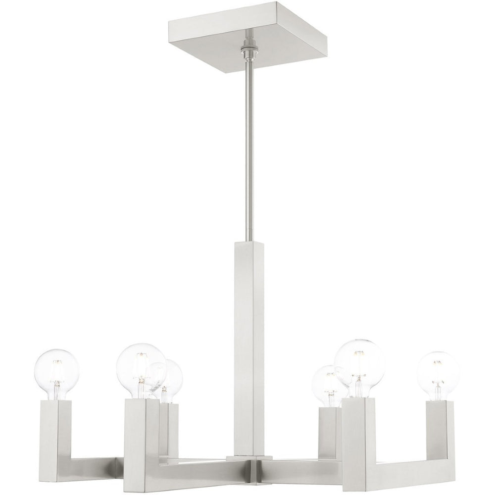 HomeRoots Six Light Dimmable Chandelier - Modern Cylinder Design with Soft Fabric Shades for Elegant Ambiance 687516