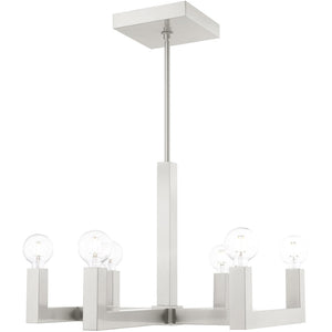 HomeRoots Six Light Dimmable Chandelier - Modern Cylinder Design with Soft Fabric Shades for Elegant Ambiance 687516