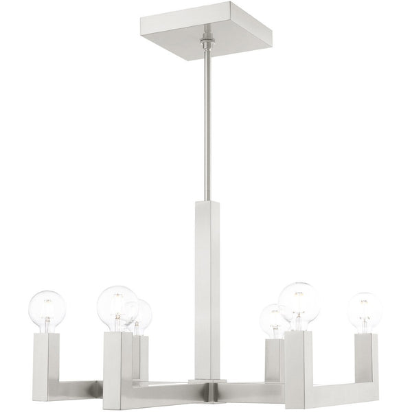 HomeRoots Six Light Dimmable Chandelier - Modern Cylinder Design with Soft Fabric Shades for Elegant Ambiance 687516