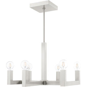 HomeRoots Six Light Dimmable Chandelier - Modern Cylinder Design with Soft Fabric Shades for Elegant Ambiance 687516