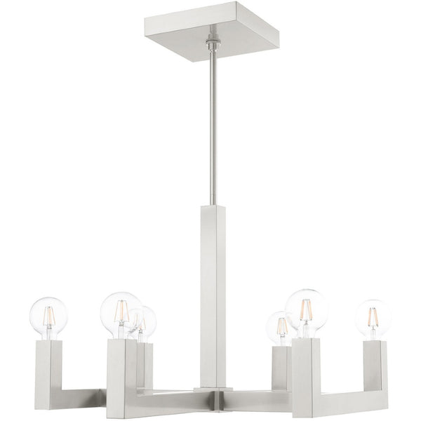 HomeRoots Six Light Dimmable Chandelier - Modern Cylinder Design with Soft Fabric Shades for Elegant Ambiance 687516