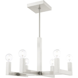 HomeRoots Six Light Dimmable Chandelier - Modern Cylinder Design with Soft Fabric Shades for Elegant Ambiance 687516