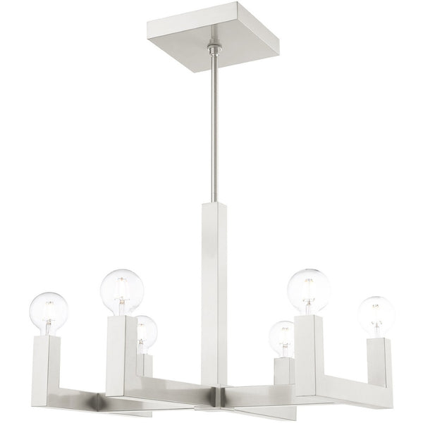 HomeRoots Six Light Dimmable Chandelier - Modern Cylinder Design with Soft Fabric Shades for Elegant Ambiance 687516