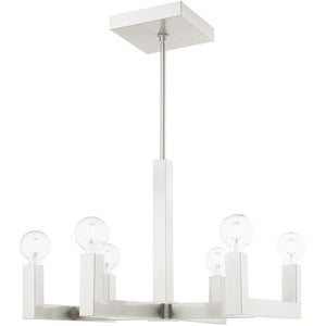HomeRoots Six Light Dimmable Chandelier - Modern Cylinder Design with Soft Fabric Shades for Elegant Ambiance 687516