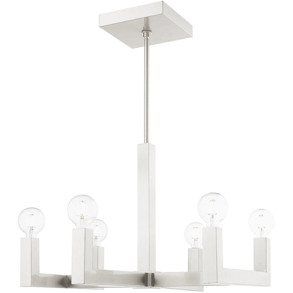 HomeRoots Six Light Dimmable Chandelier - Modern Cylinder Design with Soft Fabric Shades for Elegant Ambiance 687516