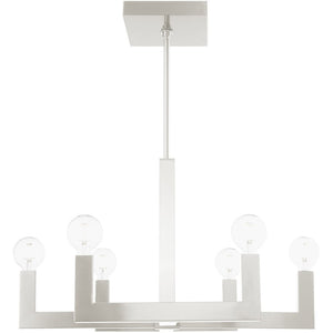 HomeRoots Six Light Dimmable Chandelier - Modern Cylinder Design with Soft Fabric Shades for Elegant Ambiance 687516