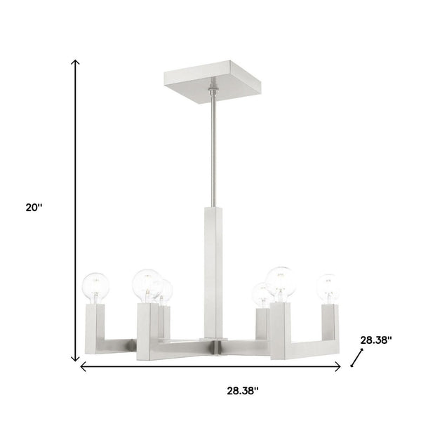 HomeRoots Six Light Dimmable Chandelier - Modern Cylinder Design with Soft Fabric Shades for Elegant Ambiance 687516