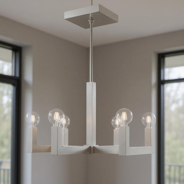 HomeRoots Six Light Dimmable Chandelier - Modern Cylinder Design with Soft Fabric Shades for Elegant Ambiance 687516