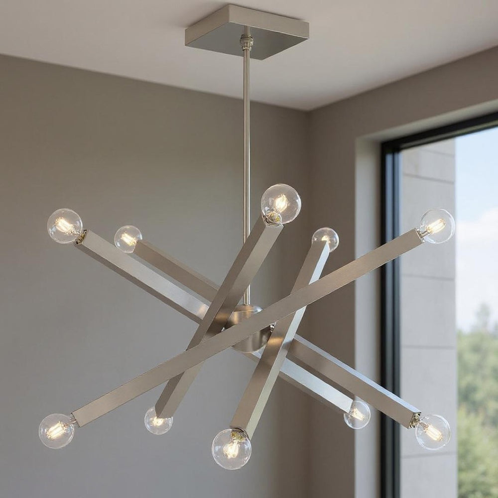 HomeRoots Ten Light Dimmable Chandelier – Modern Cylindrical Design with Shades for Elegant Living Spaces 687517