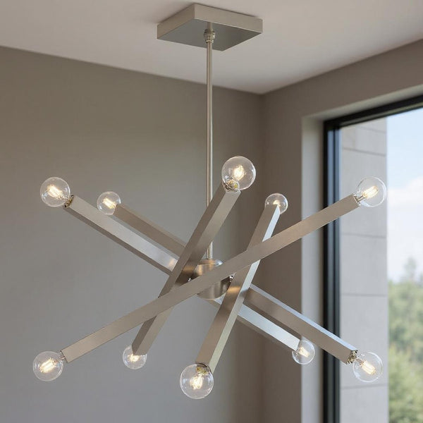 HomeRoots Ten Light Dimmable Chandelier – Modern Cylindrical Design with Shades for Elegant Living Spaces 687517