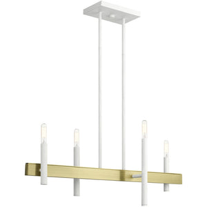 HomeRoots Four Light Dimmable Chandelier - Modern Elegance with Cylinder Shades for Dining & Living Spaces 687518