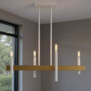 HomeRoots Four Light Dimmable Chandelier - Modern Elegance with Cylinder Shades for Dining & Living Spaces 687518