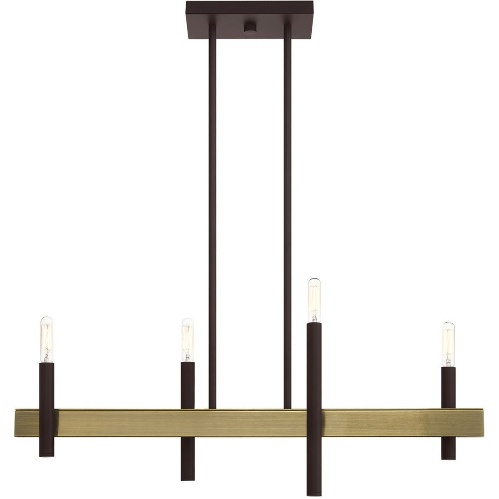 HomeRoots Four Light Dimmable Chandelier with Cylindrical Steel Shades for Modern Home Elegance and Versatility 687519