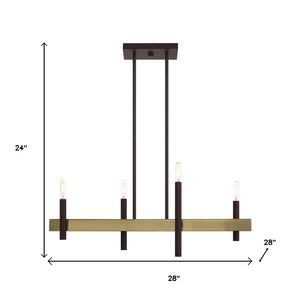 HomeRoots Four Light Dimmable Chandelier with Cylindrical Steel Shades for Modern Home Elegance and Versatility 687519
