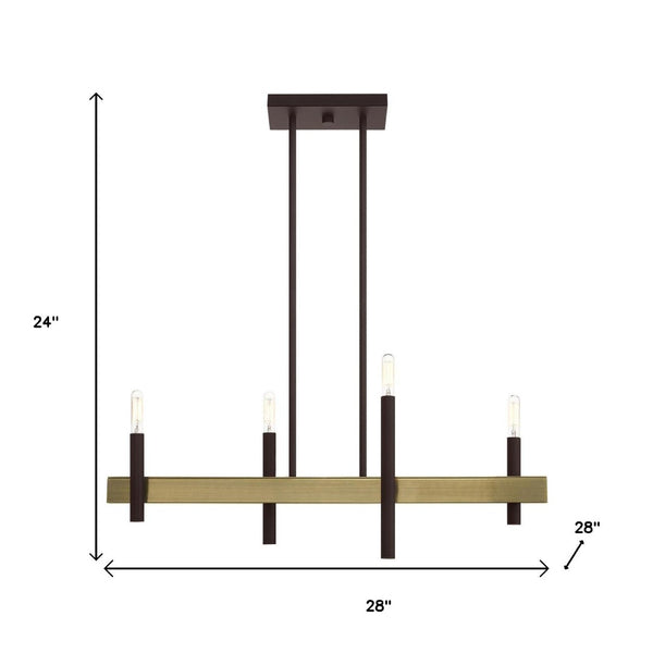 HomeRoots Four Light Dimmable Chandelier with Cylindrical Steel Shades for Modern Home Elegance and Versatility 687519