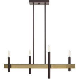 HomeRoots Four Light Dimmable Chandelier with Cylindrical Steel Shades for Modern Home Elegance and Versatility 687519