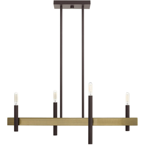 HomeRoots Four Light Dimmable Chandelier with Cylindrical Steel Shades for Modern Home Elegance and Versatility 687519