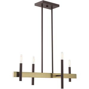 HomeRoots Four Light Dimmable Chandelier with Cylindrical Steel Shades for Modern Home Elegance and Versatility 687519