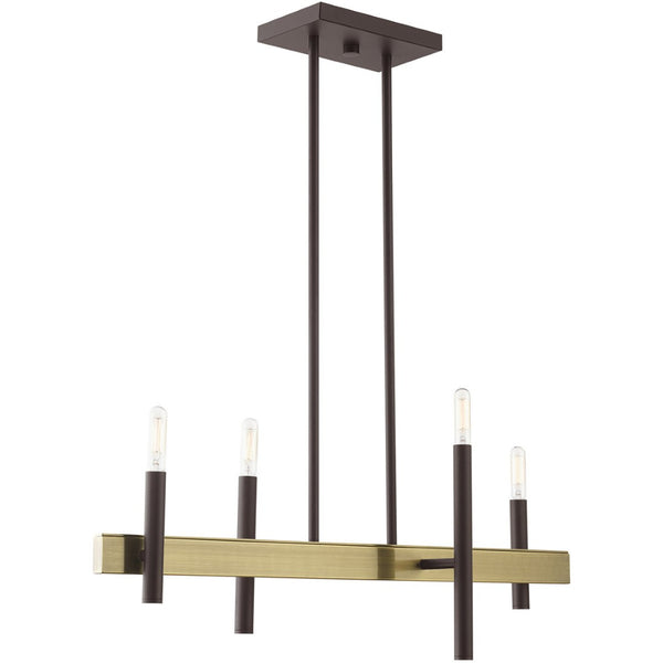 HomeRoots Four Light Dimmable Chandelier with Cylindrical Steel Shades for Modern Home Elegance and Versatility 687519