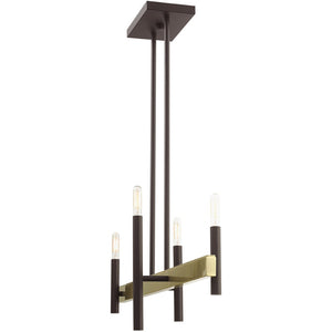 HomeRoots Four Light Dimmable Chandelier with Cylindrical Steel Shades for Modern Home Elegance and Versatility 687519