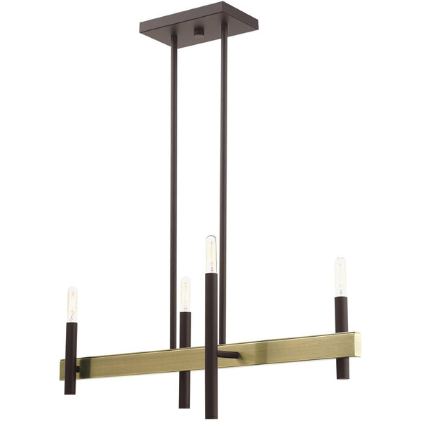HomeRoots Four Light Dimmable Chandelier with Cylindrical Steel Shades for Modern Home Elegance and Versatility 687519