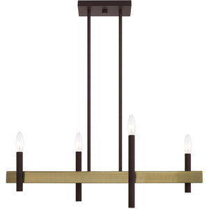 HomeRoots Four Light Dimmable Chandelier with Cylindrical Steel Shades for Modern Home Elegance and Versatility 687519