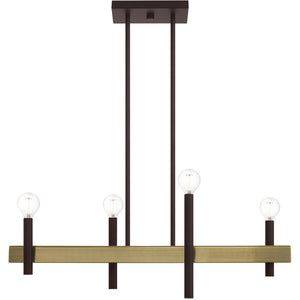 HomeRoots Four Light Dimmable Chandelier with Cylindrical Steel Shades for Modern Home Elegance and Versatility 687519