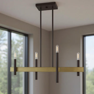 HomeRoots Four Light Dimmable Chandelier with Cylindrical Steel Shades for Modern Home Elegance and Versatility 687519