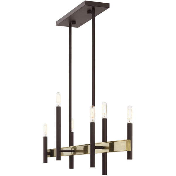 HomeRoots Six Light Dimmable Chandelier - Modern Steel Design with Cylinder Shades for Versatile Lighting Ambiance 687521