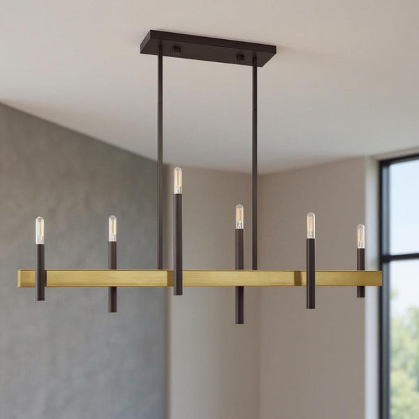 HomeRoots Six Light Dimmable Chandelier - Modern Steel Design with Cylinder Shades for Versatile Lighting Ambiance 687521