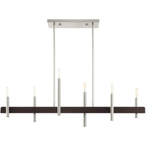 HomeRoots Six Light Dimmable Chandelier: Modern Steel Fixture with Cylindrical Shades for Elegant Illumination 687522