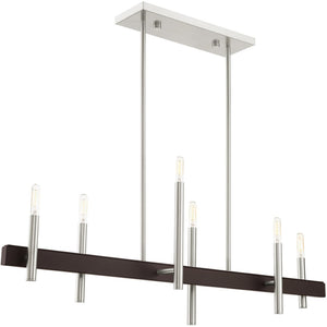 HomeRoots Six Light Dimmable Chandelier: Modern Steel Fixture with Cylindrical Shades for Elegant Illumination 687522