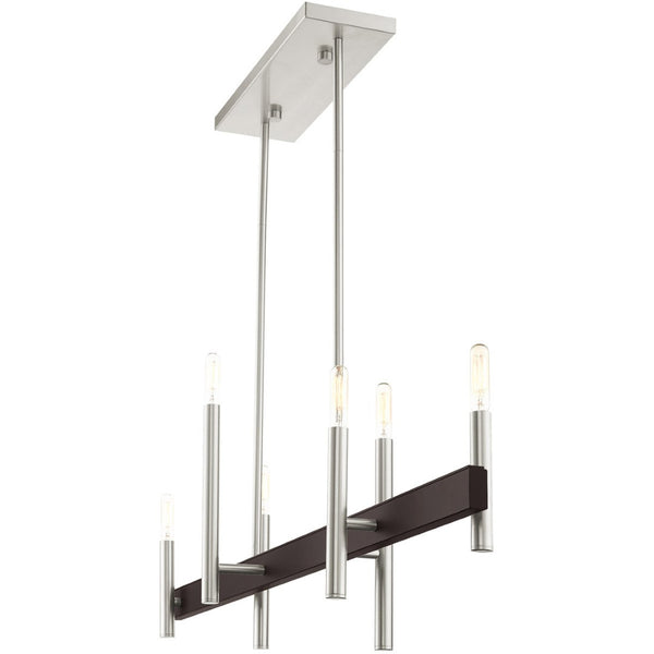 HomeRoots Six Light Dimmable Chandelier: Modern Steel Fixture with Cylindrical Shades for Elegant Illumination 687522
