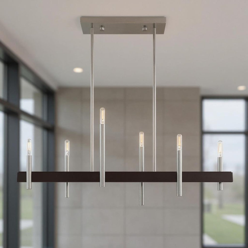 HomeRoots Six Light Dimmable Chandelier: Modern Steel Fixture with Cylindrical Shades for Elegant Illumination 687522