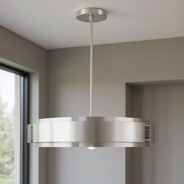 HomeRoots Seven Light Dimmable Chandelier with Cylinder Shades - Elegant Modern Design for Any Space 687526